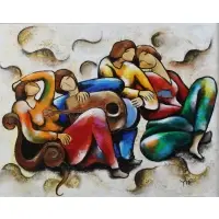 Charles Yie, Untitled- Musicians, Large oil and mixed media on canvas