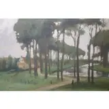 George Elmer Browne, Wooded Landscape, Oil on panel