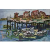 Erwin Wending, Dock Scene, Oil on canvas