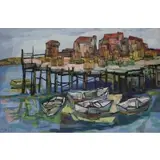 Erwin Wending, Dock Scene, Oil on canvas