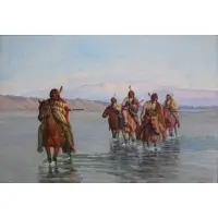 Charles Craig, Five Indians Crossing a River, Oil on canvas, 1905