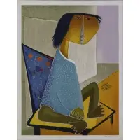 Ángel Botello, Nino Sentado, Color lithograph on paper
