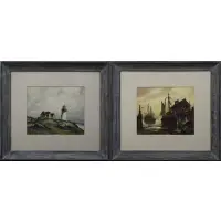 John Cuthbert Hare, Watercolors on paper, Pair of watercolors: Lighthouse Scene & Provincetown Harbor Scene