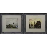 John Cuthbert Hare, Watercolors on paper, Pair of watercolors: Lighthouse Scene & Provincetown Harbor Scene