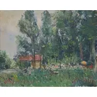 Oskar Stössel, Wooded Landscape Scene, Oil on canvas