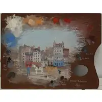 Michel Delacroix, Paris Street Scene Palette, Oil on wooden artist's palette