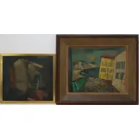 Remo Farruggio, (2 works): Untitled-House on Shore, 1948 & Untitled-Abstract with Tree, 1947, Pair of oils on board