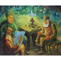 Chaim Goldberg, Seated by Lamplight, Oil on canvas