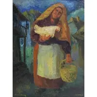 Chaim Goldberg, Woman with Chicken, Oil on canvas