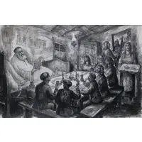 Chaim Goldberg, Passover Seder, Ink and wash on paper