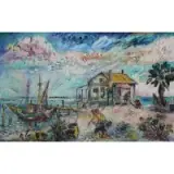 David Burliuk, Fishing Station, Oil on canvas