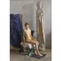 Andre Smirnov, Seated Nude with Statue, Large oil on canvas