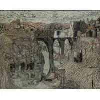 Jacques Bleny, Untitled Landscape with Bridge, Oil on canvas, 1955