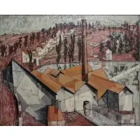 Jacques Bleny, Untitled Landscape with Chimney, Oil on canvas, 1955