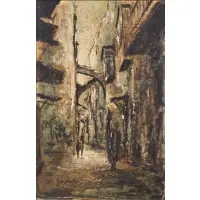 Zvi Raphaeli, Street Scene, Oil on canvas on board