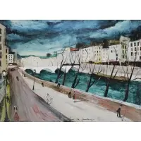 Maurice Verrier, Street Scene, Oil on board