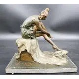 Bruno Zach, Made in Austria, Bronze of a Woman on Bear Skin Rug