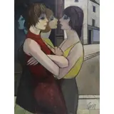 Charles Levier, Femmes dans une rue, Oil on canvas