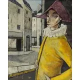 Charles Levier, Saltimbanque devant une rue, Oil on canvas