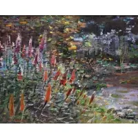 Lau Chun, Untitled-Impressionist Pond Floral, Oil on canvas