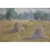Sarah E. Nash, Haystacks, Oil on canvas