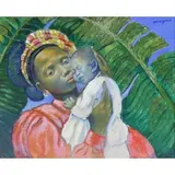 Mother and Child by Georges Henri Manzana Pissarro, Oil on board, sold Jun 2023