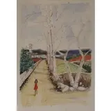 Charles Levier, Girl walking, Watercolor on paper