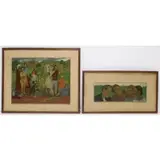 Grégoire Michonze, (2 works): Untitled-Village Gathering, 1952 & Untitled-Four People, 1959, Pair of oils on board