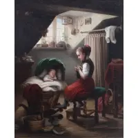 A Lullaby by Johann Georg Meyer, Oil on canvas, sold May 2023