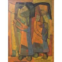 Ángel Botello, Children with cats, Oil on board