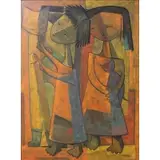 Ángel Botello, Children with cats, Oil on board