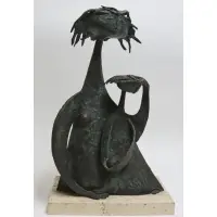 Ángel Botello, Mother and child, Bronze sculpture on stone base