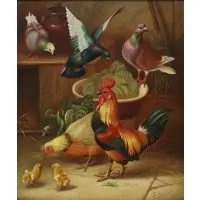 Fowl in a Barn, 1908 by Edgar Hunt, Oil on canvas, sold May 2023