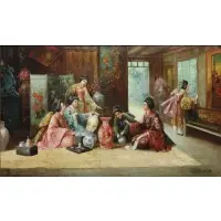 R. Yoshida, Geisha Scene, Oil on board