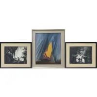 Ernst Klausz, Group of 3 works: Abstract Composition and (2) Harbor Scenes, Pastels on paper