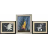 Ernst Klausz, Group of 3 works: Abstract Composition and (2) Harbor Scenes, Pastels on paper