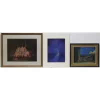 Ernst Klausz, Group of 3 works: Courtyard Scene 1924, Cave Scene, Abstract Composition, Pastels on paper