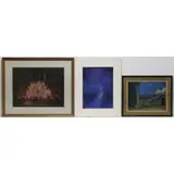 Ernst Klausz, Group of 3 works: Courtyard Scene 1924, Cave Scene, Abstract Composition, Pastels on paper