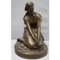Henri Chapu, Seated Joan of Arc, Bronze sculpture signed