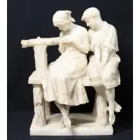 Umberto Stiaccini, Untitled, Large Alabaster Sculpture of a courting couple on a bench