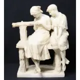 Umberto Stiaccini, Untitled, Large Alabaster Sculpture of a courting couple on a bench