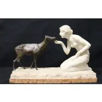 Umberto Stiaccini, Nude of Giovincella with Cerbiatus, Alabaster and burnished bronze