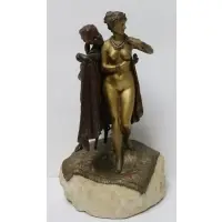 Franz Bergman, Untitled, Erotic bronze of Hellenistic Woman with attendant