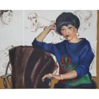 Lady in blue by Geo Dangman, Oil on canvas, sold Jul 2023