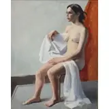 Geo Dangman, Nude with sheet, Oil on canvas