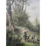 Max Heichele, Woman with child and sheep, Oil on board