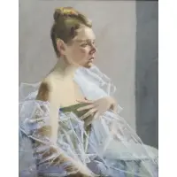 Geo Dangman, lady in veil, Oil on canvas