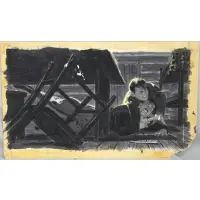 Mac Conner, Two men fighting, Gouache on board