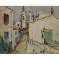 Liuboslav Hutsaliuk, Street scene, Watercolor and ink on paper