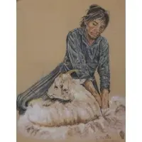 Stijn Peeters, Woman with sheep, Pastel on paper